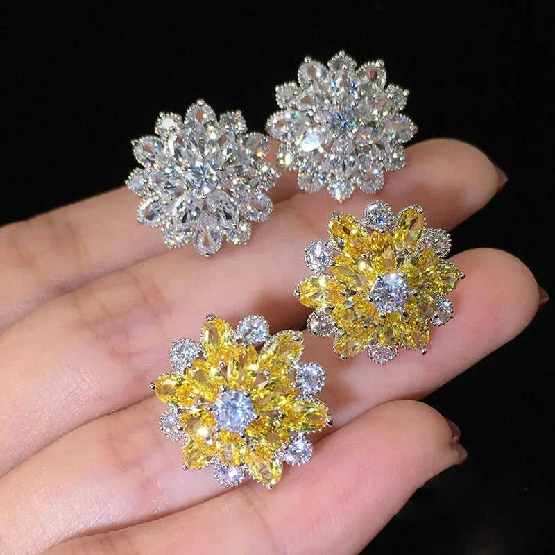 Sterling Silver Cubic Zirconia Needle Stud Earrings — Silver Gold | KIMLUD