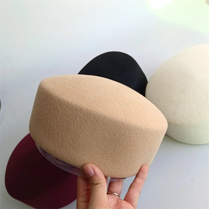 100 Percent Wool Felt Fedora Hat Hard Top — Black | KIMLUD