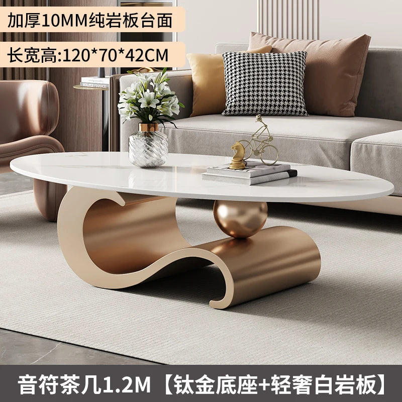 Rock Slab Coffee Table Sculptural Bronze-Toned Wooden Base — Ivory | KIMLUD