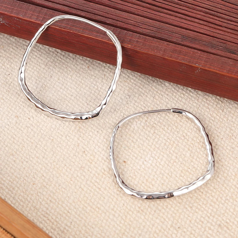 Fashion Concise Design Silvery Plated Square Shaped Hoop Earrings for Women's Vintage Party Vacation Jewelry Accessories Crafts
