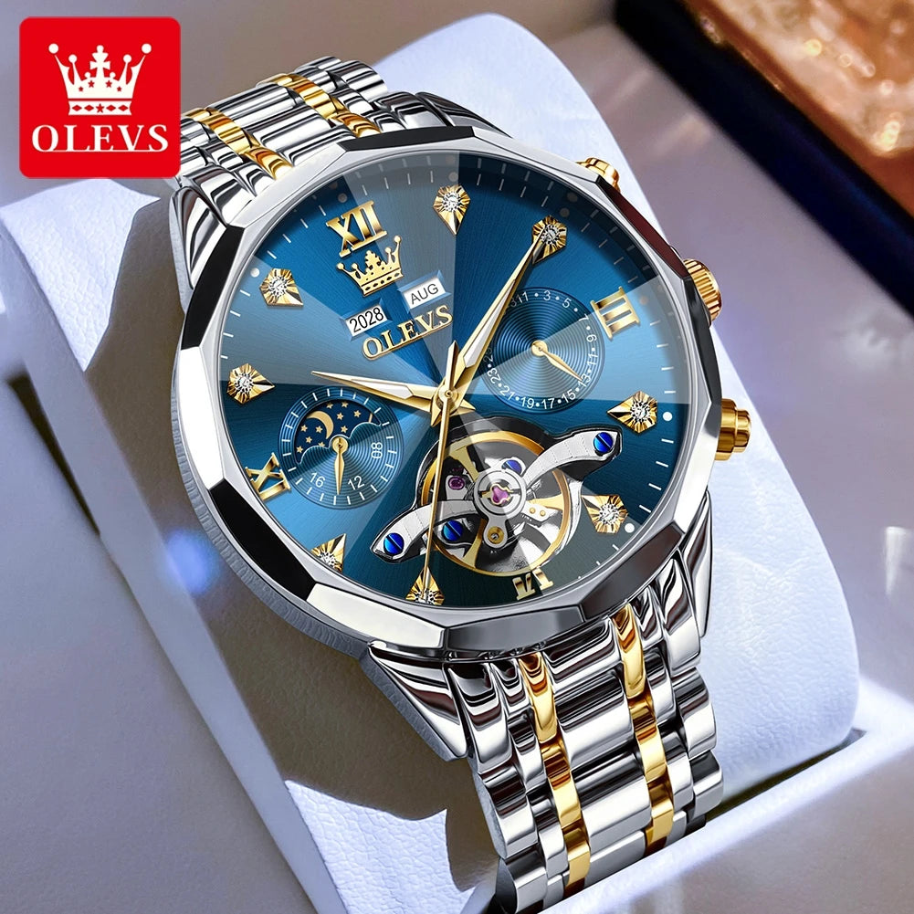 OLEVS 6621 Men Watch Top Brand Moon Phase Watch for Men Dual Calendar Display Original Watches NEW