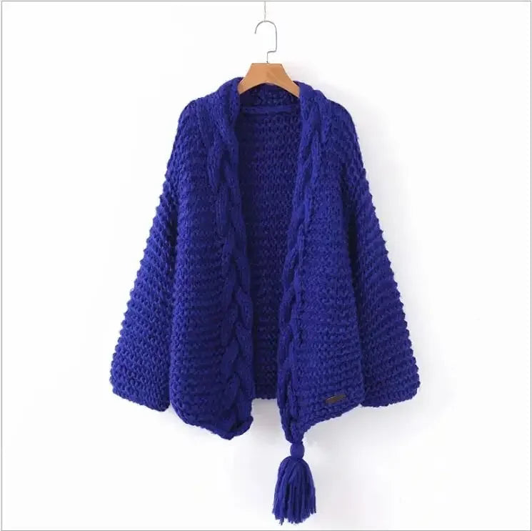 Crocheted Cardigan – Hand-Woven Tassels – Polyester Knit | KIMLUD
