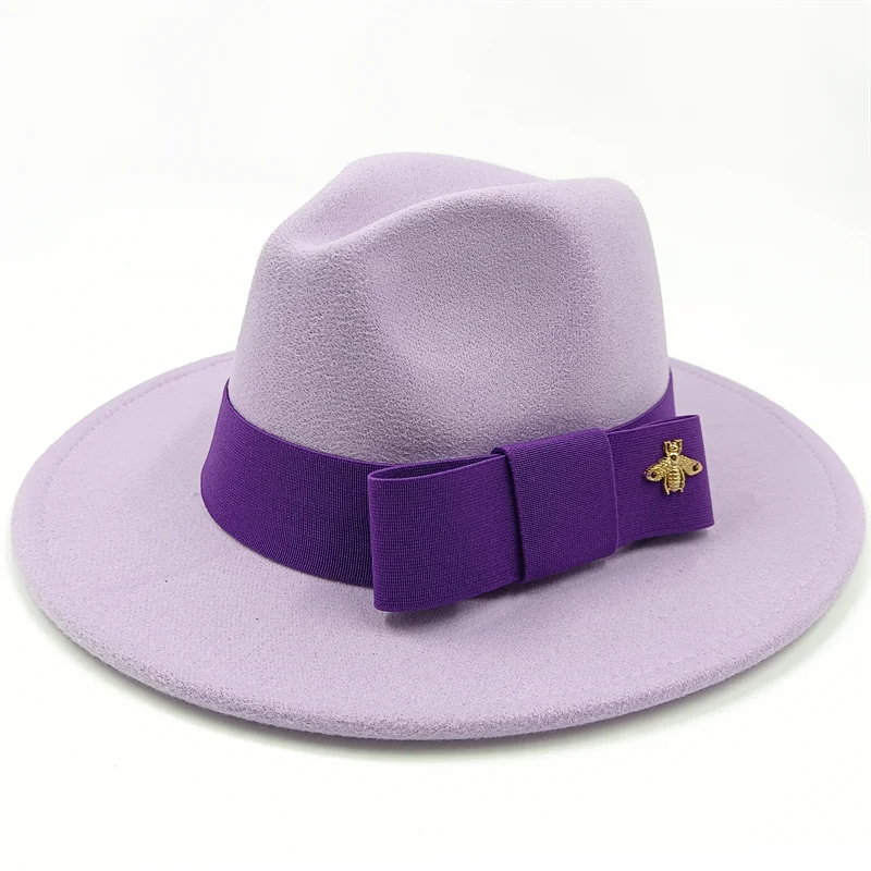 Low price wholesale Fedora hats Winter jazz monochrome bow elastic band men and women red jazz hats Fedora hats sombrero hombre - KIMLUD