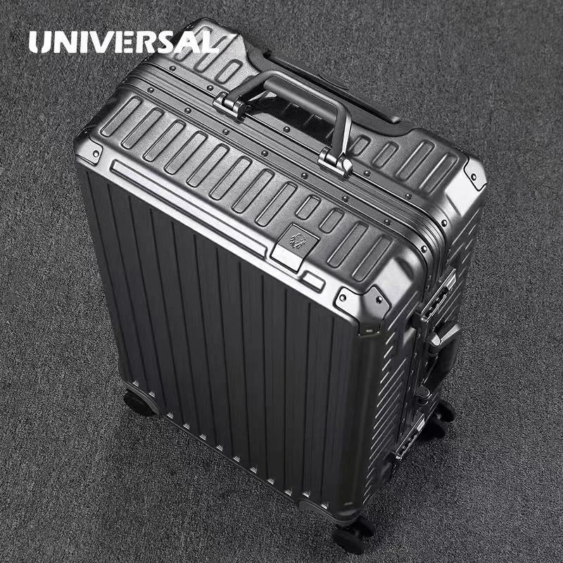 Aluminum-Frame Luggage Case With Universal Wheels Set — Black | KIMLUD