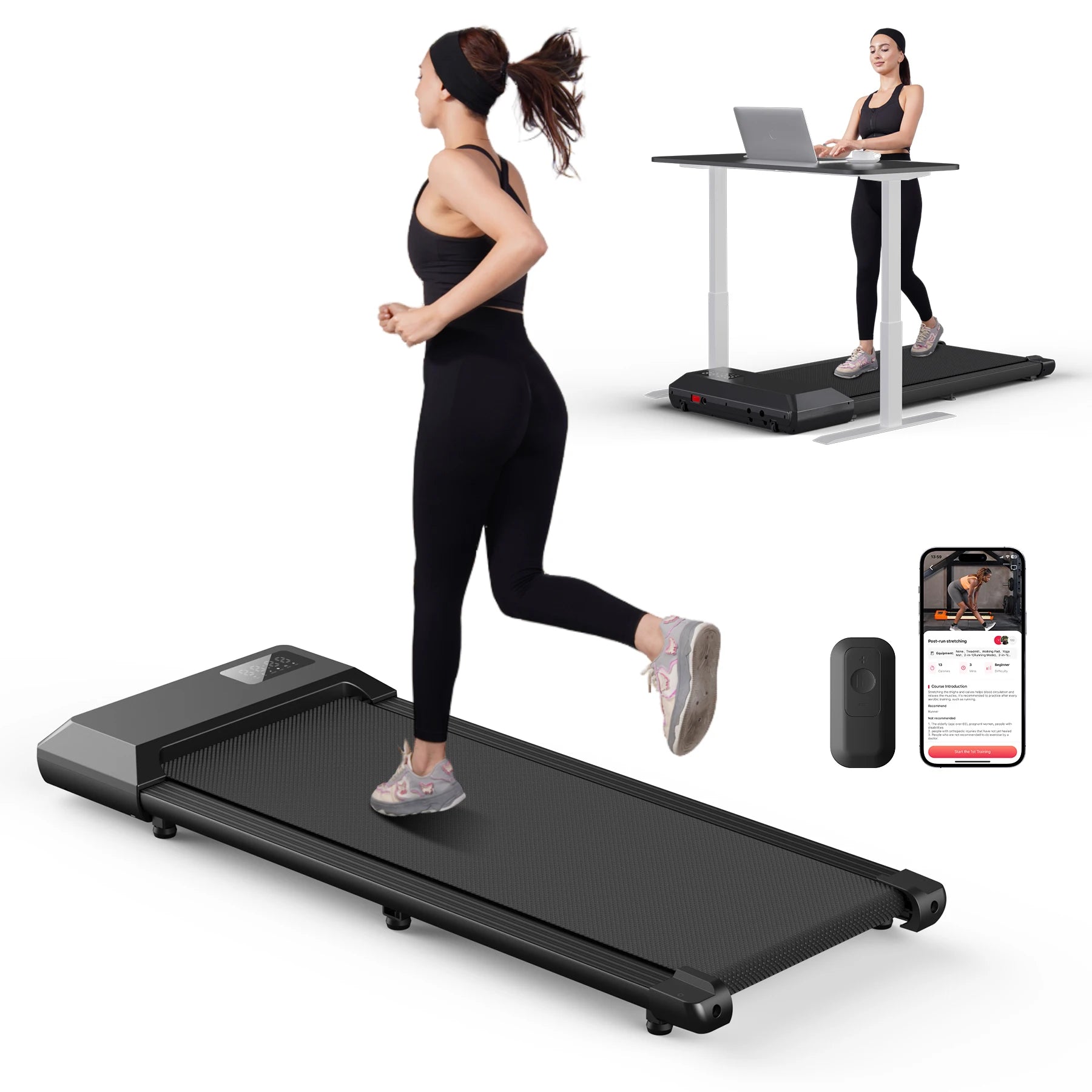 Compact 2in1 Treadmill Walking Pad LCD Display — Black | KIMLUD