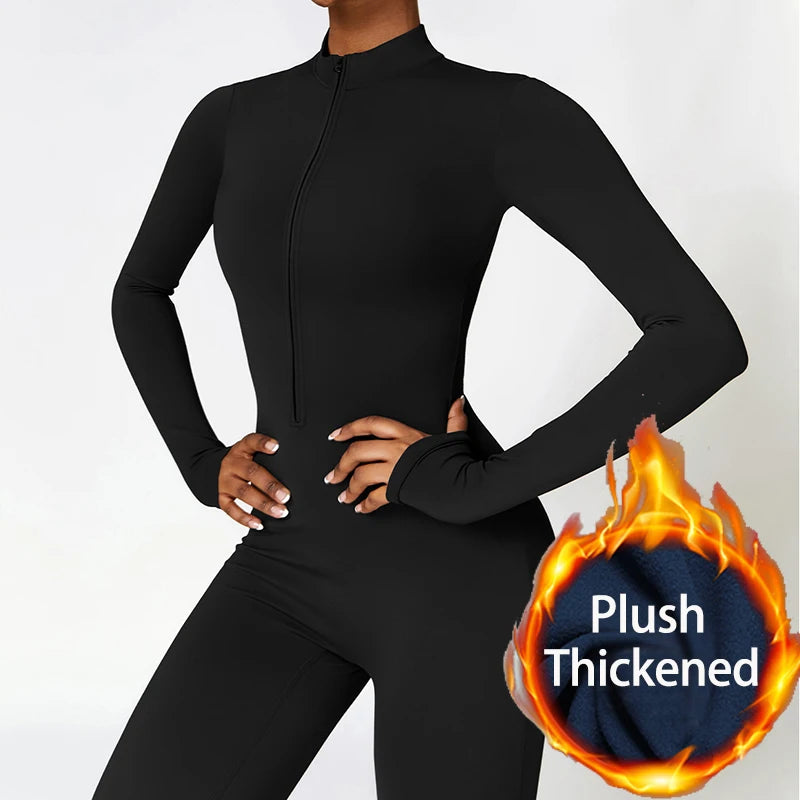 Jumpsuit – Warm Plush Winter Set – Nylon Elastane – Black | KIMLUD