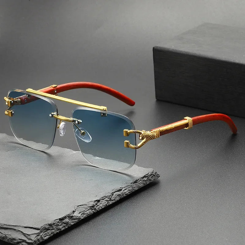 Rimless Sunglasses Square UV400 Lightweight Alloy Frame — Gold | KIMLUD