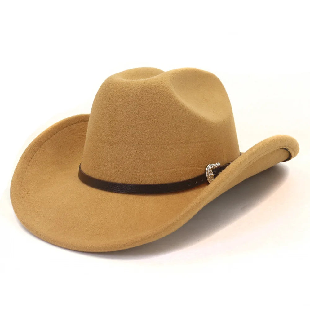 Felt Western Cowboy Hat With Black Belt — Black | KIMLUD