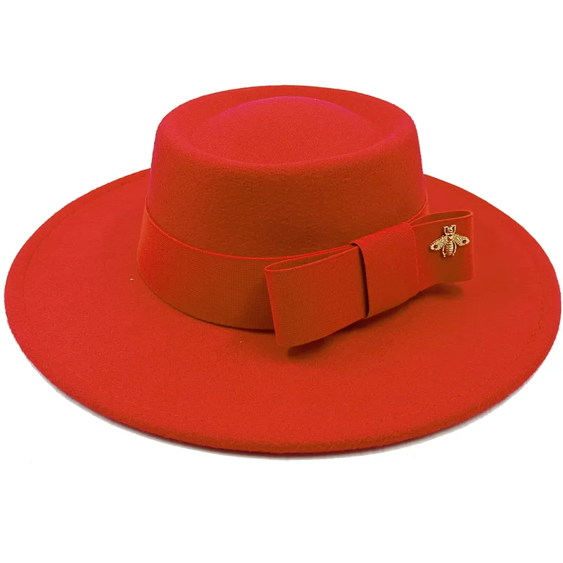 KIMLUD, Wholesale Fedora hats Winter round concave convex surface flat top bow elastic ribbon men&#39;s and women&#39;s felt jazz hats Fedora, 45 / China / 56-58cm, KIMLUD Womens Clothes