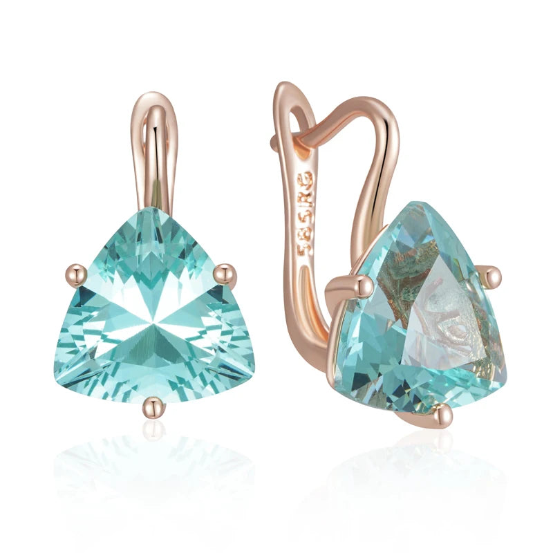 Rose Gold Dangle Earrings Green Natural Zircon Drop — Green | KIMLUD
