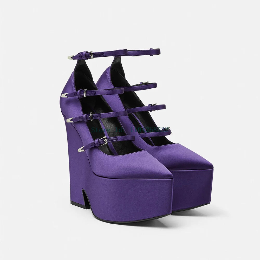 Platform Strange Style Multi Strap Pumps Sexy Pointed Toe Solid Patent Leather New Arrivlas Fashion Women Modern Shoes