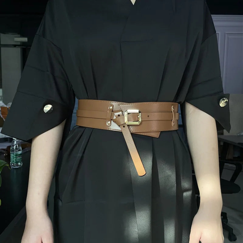 Medieval Leather Waist Belt Women Corset Wide Belts Girdle Belts Wide Cowhide Pin Buckle Waistbands For Dress Coat Decor