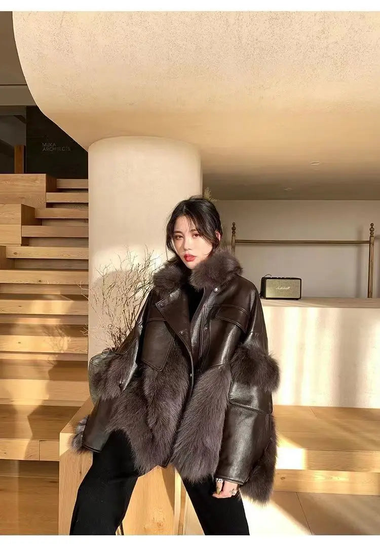 Vintage Thick Fashion Warm Coat Fur Coat Women's 2023 Winter New Korean Fashion Imitation Fox Fur Padded Coat Street Outwears