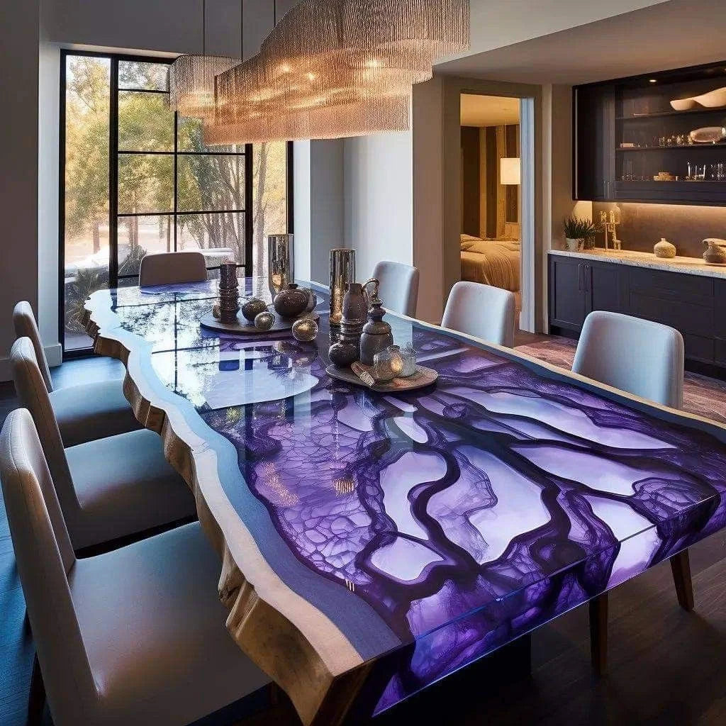 Solid Walnut River Epoxy Dining Table — Walnut | KIMLUD