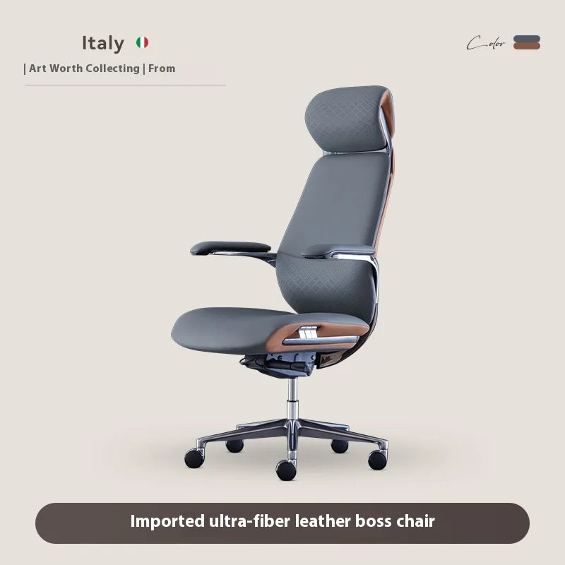 Leather Aluminum-Base Executive Chair — Brown | KIMLUD