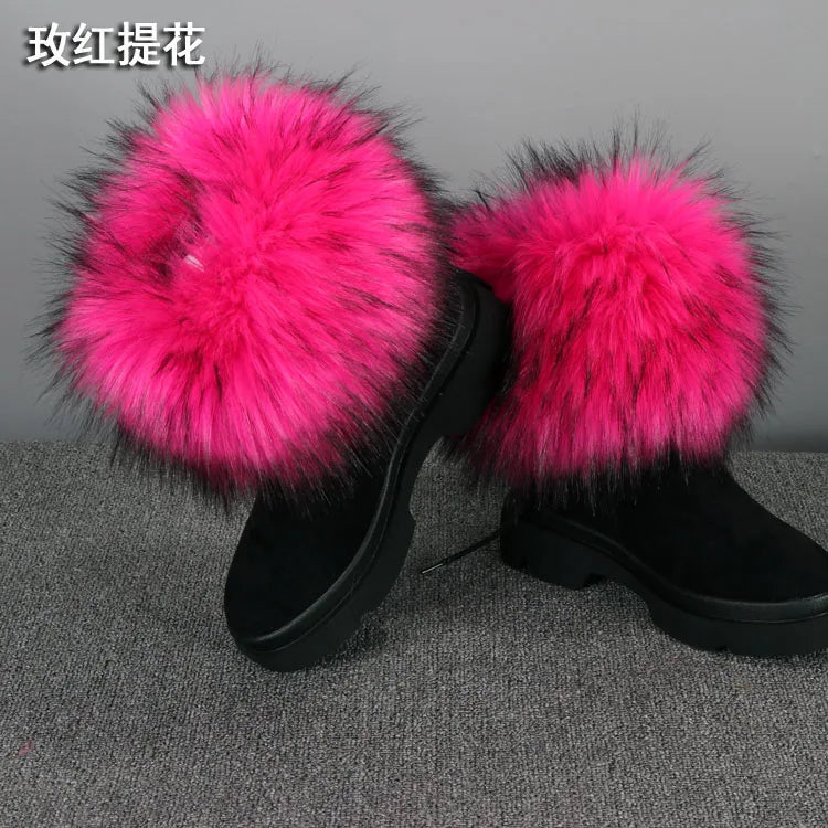 Faux Fur Boots Leg Warmer Cuffs Elastic DIY Accessory — Black | KIMLUD