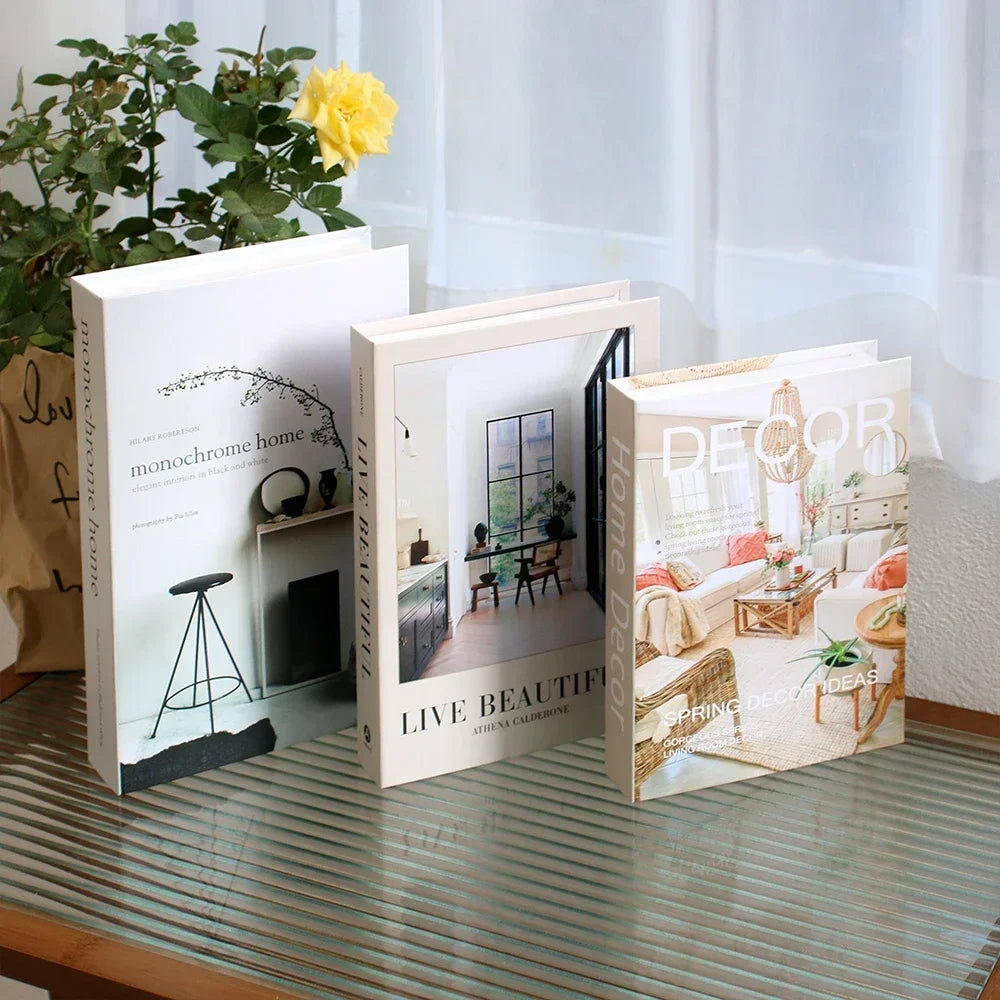 Foldable Faux Books Three-Piece Set for Couture Coffee Table Decor — Black | KIMLUD