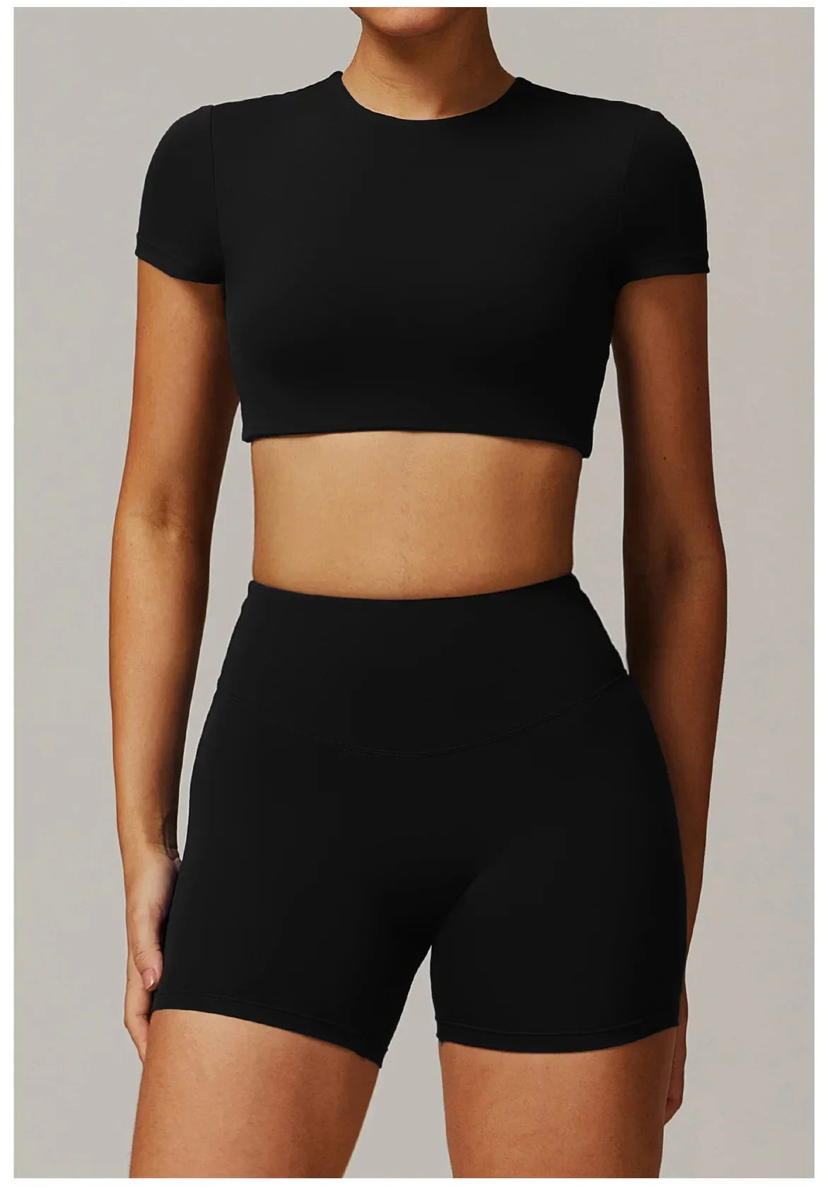 Backless Padded Yoga Crop Top Short Sleeve — Warm Sand-Beige | KIMLUD