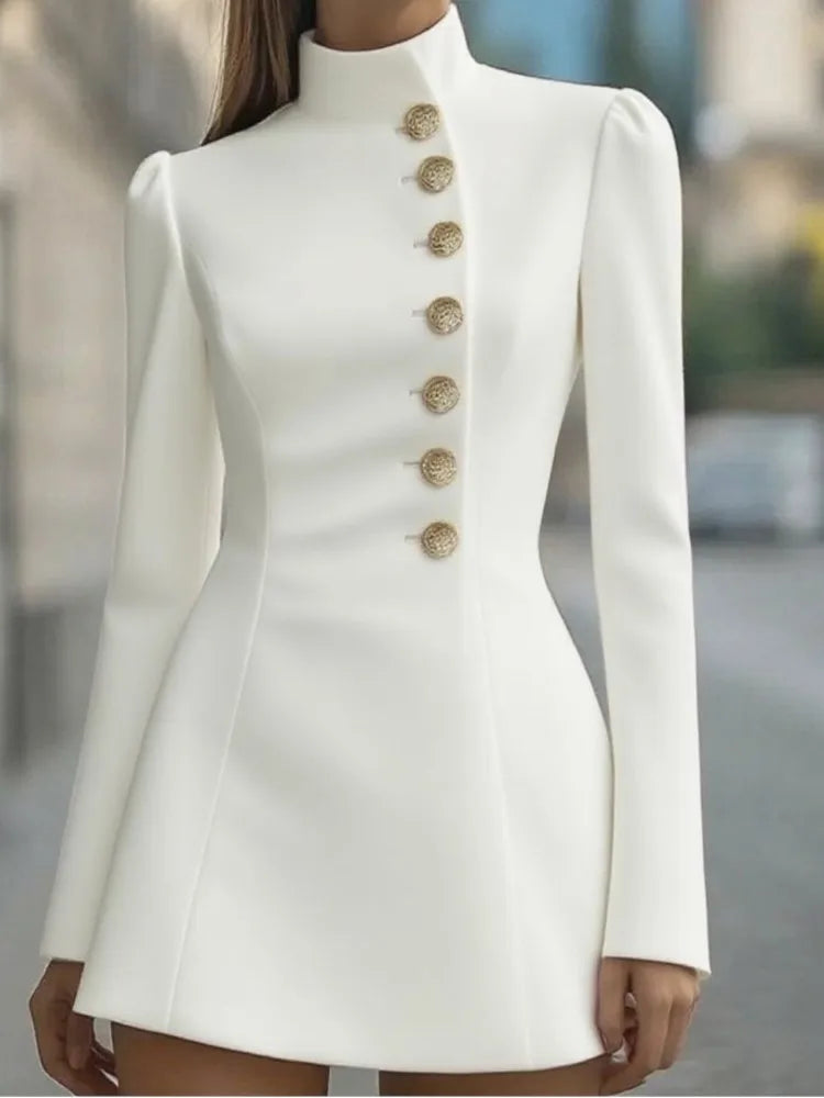 Blazer-Style Mini Dress Single-Breasted Long Sleeve — Black | KIMLUD