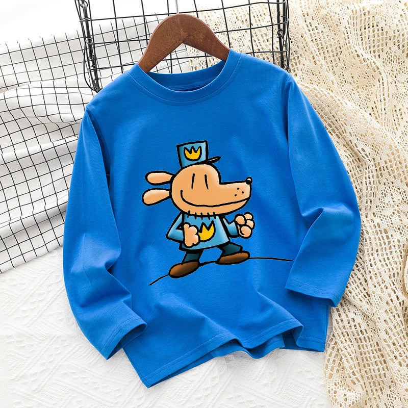 Dog Man Children's T-shirt Short Sleeve Cotton Outdoor Wear Fashion Blue Hip Hop Toddler Cute Cartoon Anime Boys Clothes Toddler