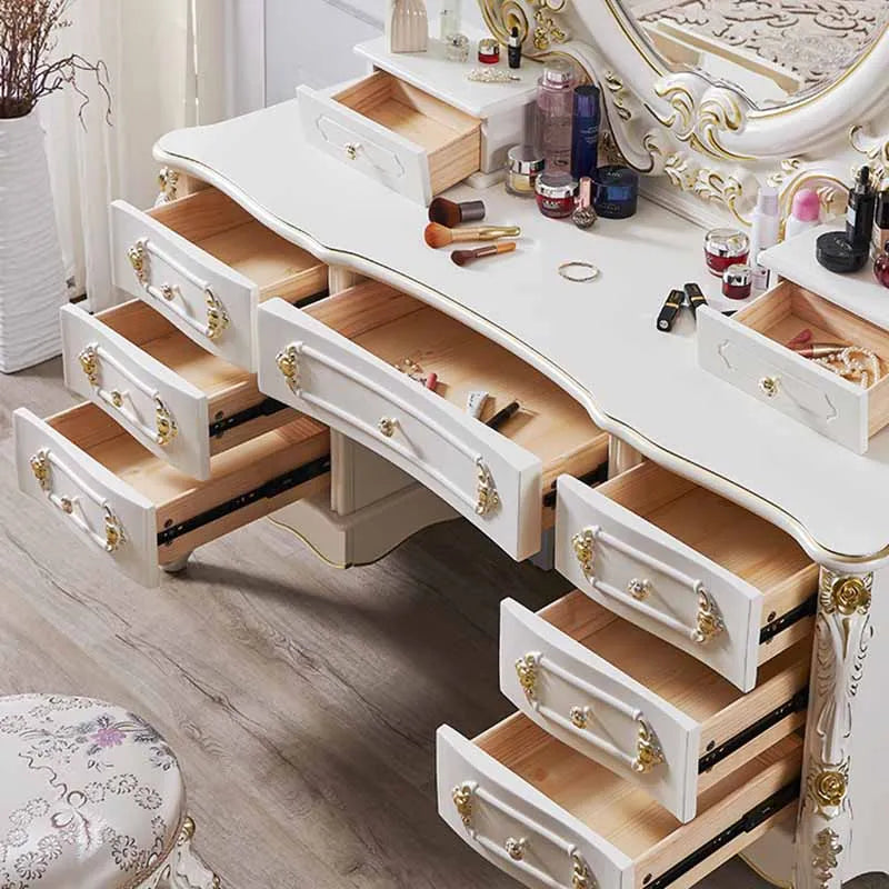 Ivory White Lacquered Dressing Table Six-Drawer — Ivory | KIMLUD