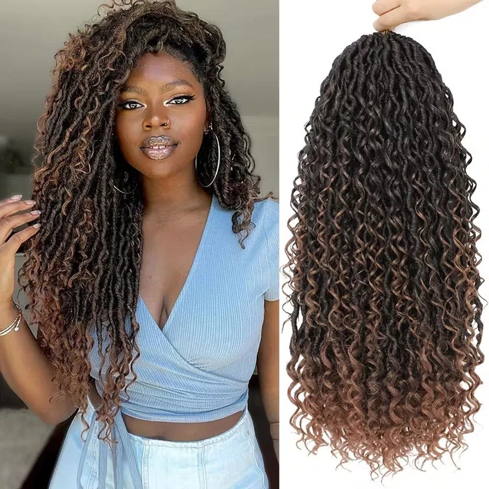 Goddess Locs Crochet Hair – Boho River Locs Curly Ends – Piano Color | KIMLUD