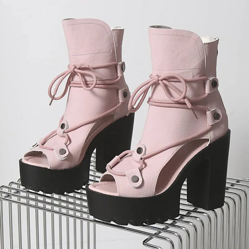 Platform Ankle Boots – Open Toe – Platform Silhouette | KIMLUD