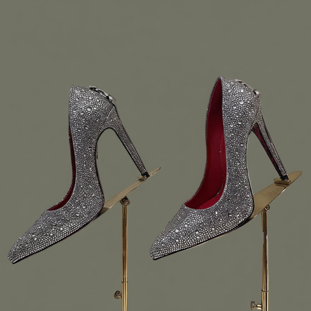 Rhinestone Pumps With Metal Decor — Black | KIMLUD