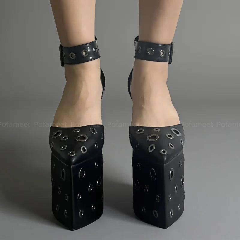 Women Pumps High Heel Sandals Platform Shoes Pointed Toe Elegant Chunky Heels Ankle Buckle Black Sexy High Heels Mary Janes
