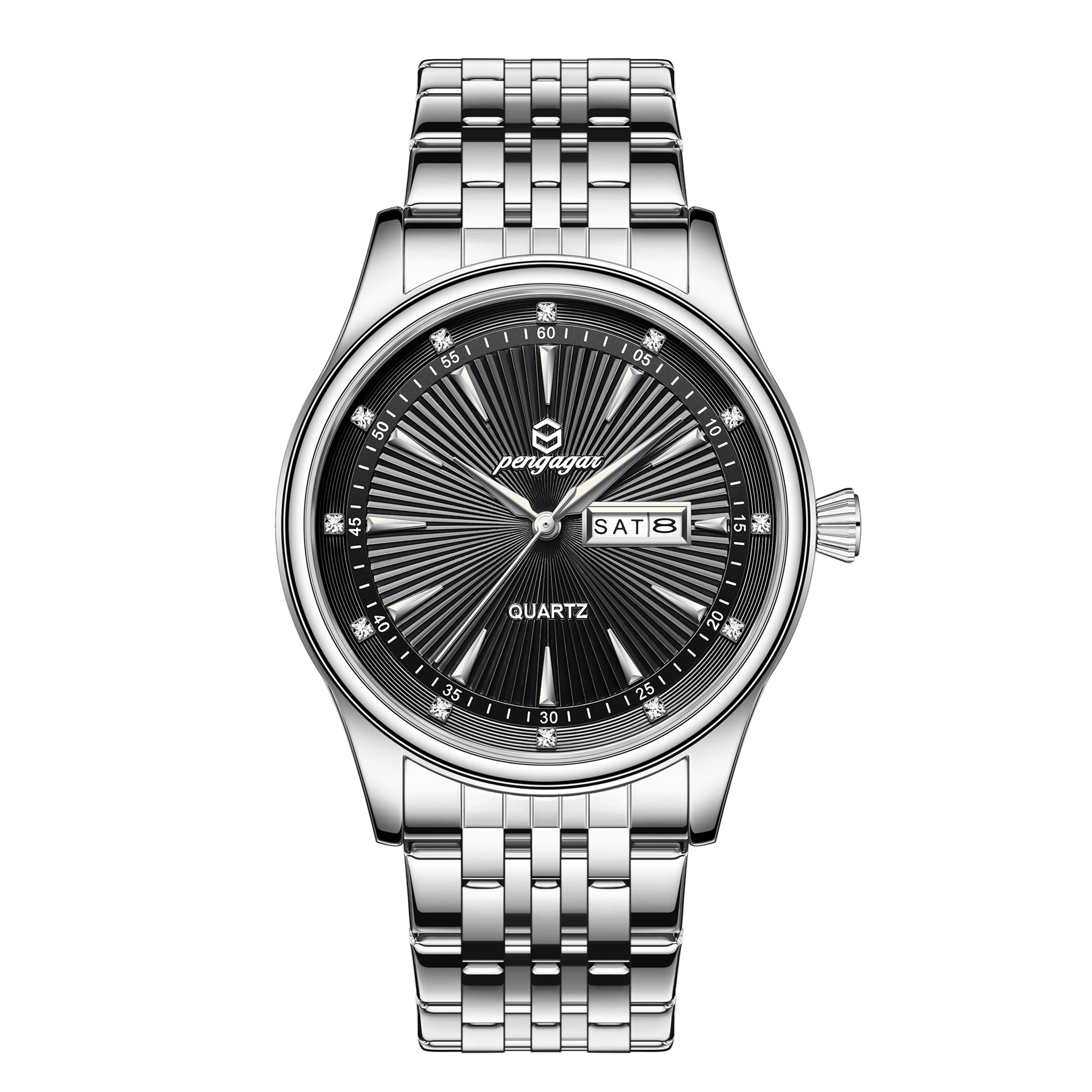 PENGAGAR Luxury Men's Watches Waterproof Stainless Steel Luminous Men Watch Date Chronograph High Quality Quartz Male Wristwatch