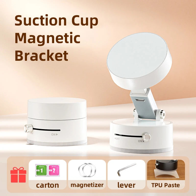 Bonola Mobile Phone Vacuum Suction Cup Holder Foldable for iPhone/ Android Kitchen Lazy Vacuum Double Sided Magnetic Bracket