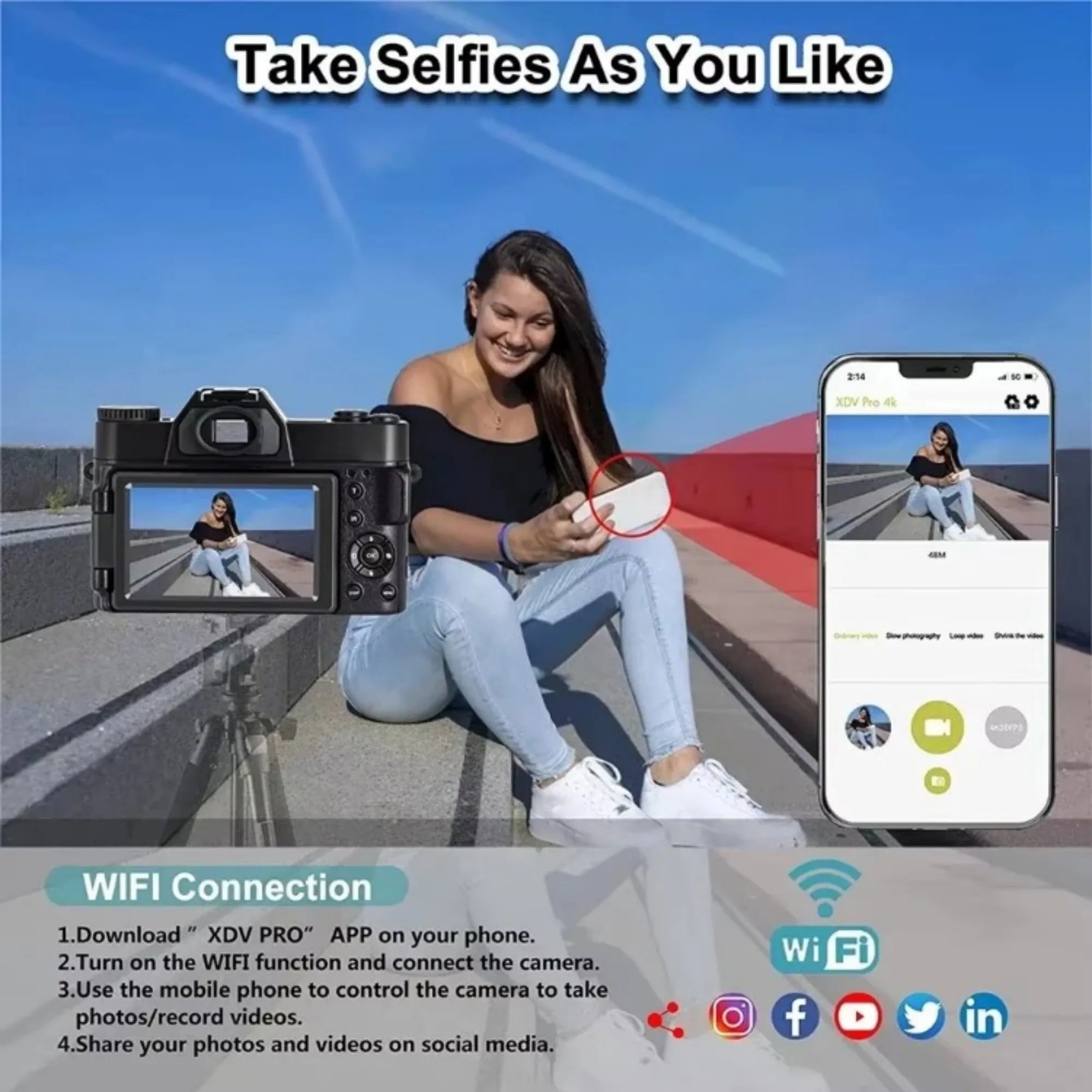 4K Digital Camera for Photography 16X Digital Zoom Vlog Camera for YouTube 75MP WiFi Autofocus Livestream Video Camera Camcorder