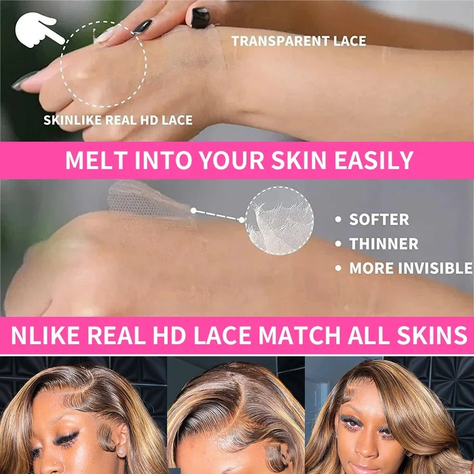 Highlight Body Wave Lace Front Wig Pre Plucked 13x4 13x6 HD Transparent Lace Frontal Closure Glueless Wigs For Women Human Hair