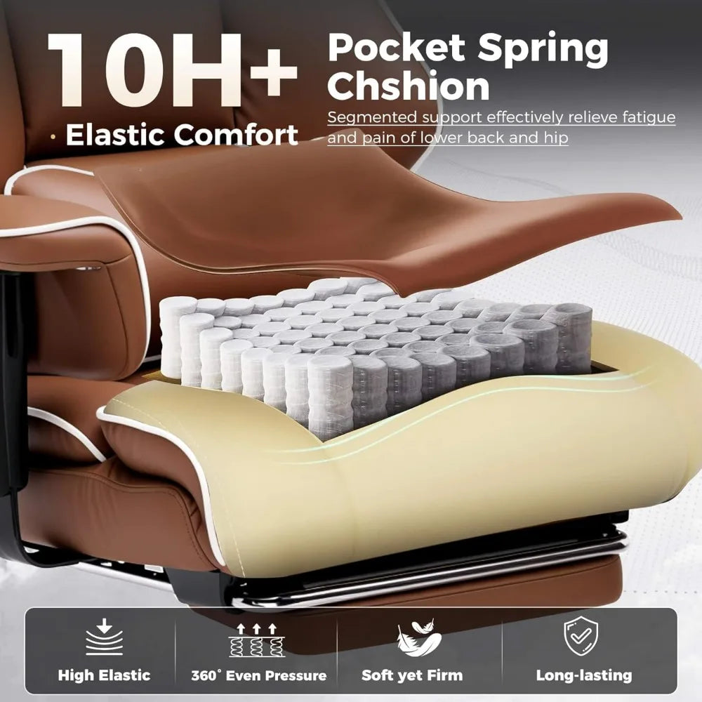 KIMLUD, Big and Tall Office Chair 400lbs High Back Leather Executive Chair with Ergonomic Lumbar Support & Pocket Spring Cushion for Lo, KIMLUD Womens Clothes