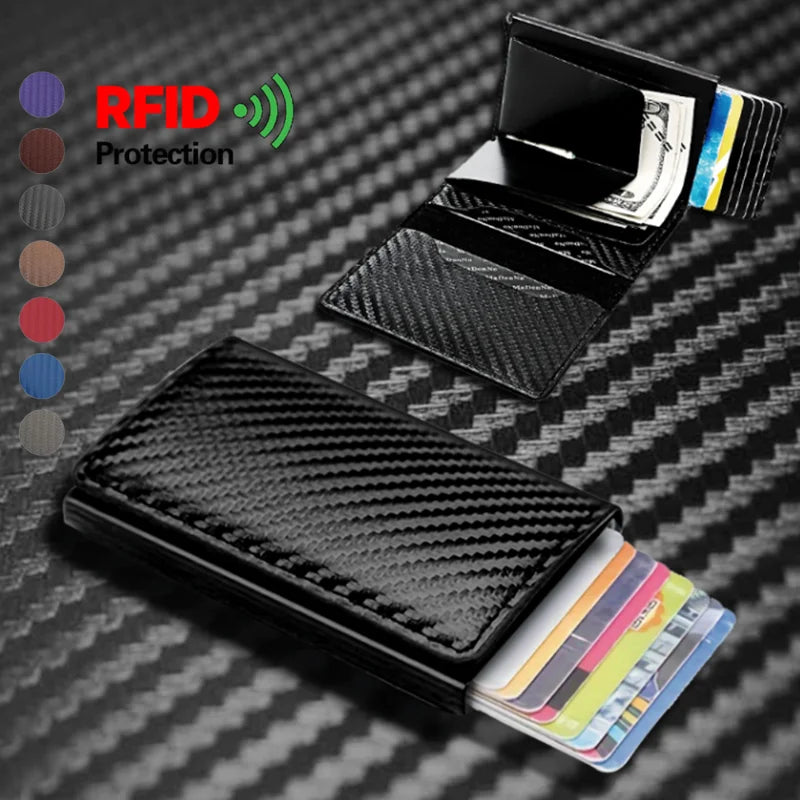 KIMLUD, Carbon Fiber Credit Card Holder Wallet Men Rfid Smart Metal Thin Slim Pop Up Minimalist Wallet Small Black Purse Metal Wallet, KIMLUD Womens Clothes