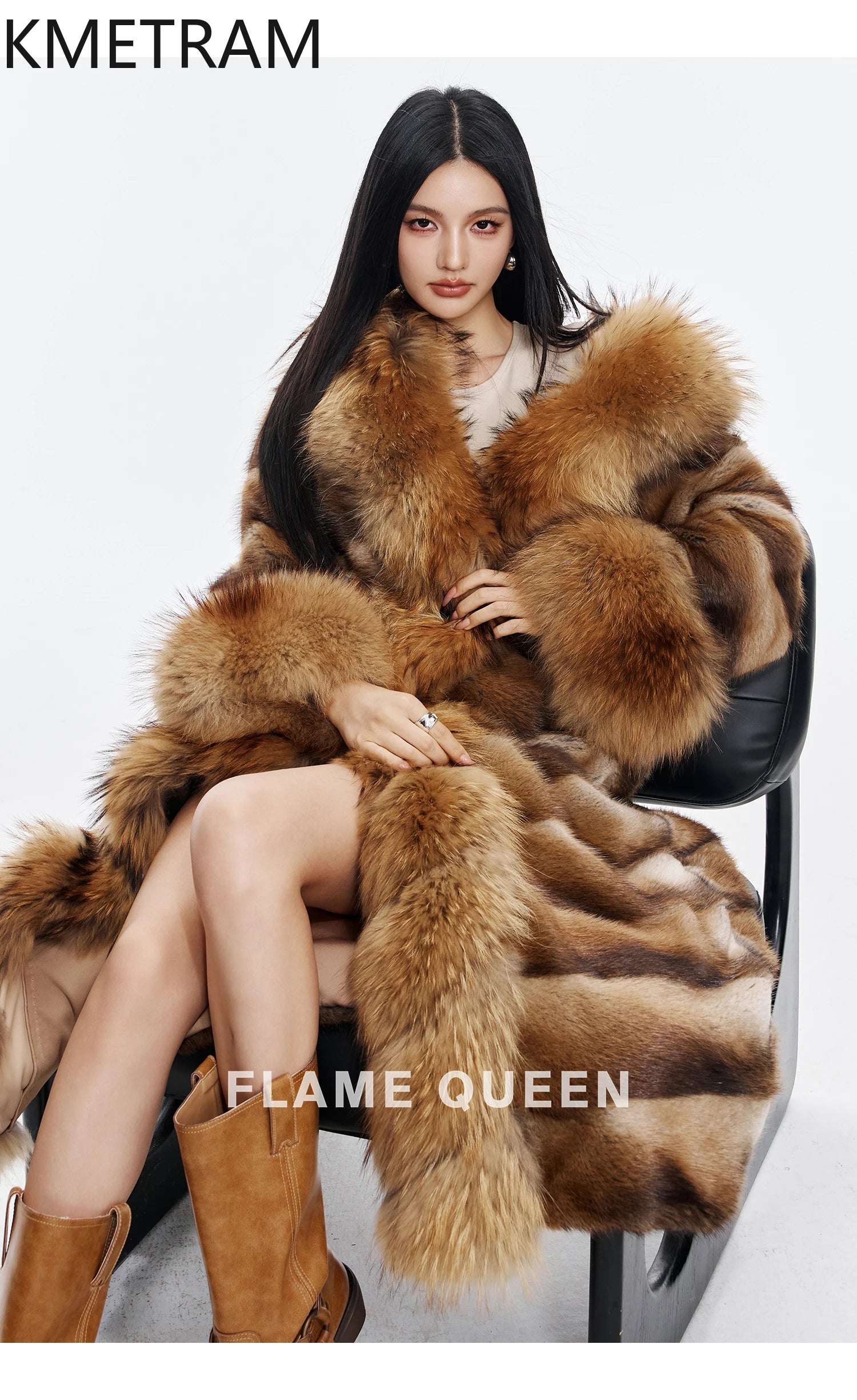 Luxurious Muskrat Fur Solid Long Coat — Natural | KIMLUD