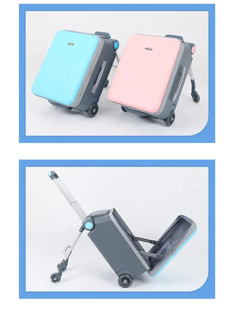 Waterproof ABS Carry-On Luggage For Kids Travel Companion With Multi-Function Design — Sky-Blue | KIMLUD