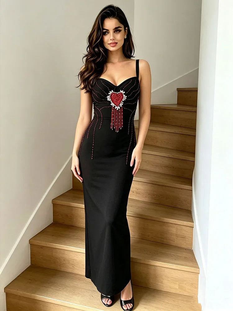 Bandage Dress – Spaghetti Strap – Polyester – Black | KIMLUD