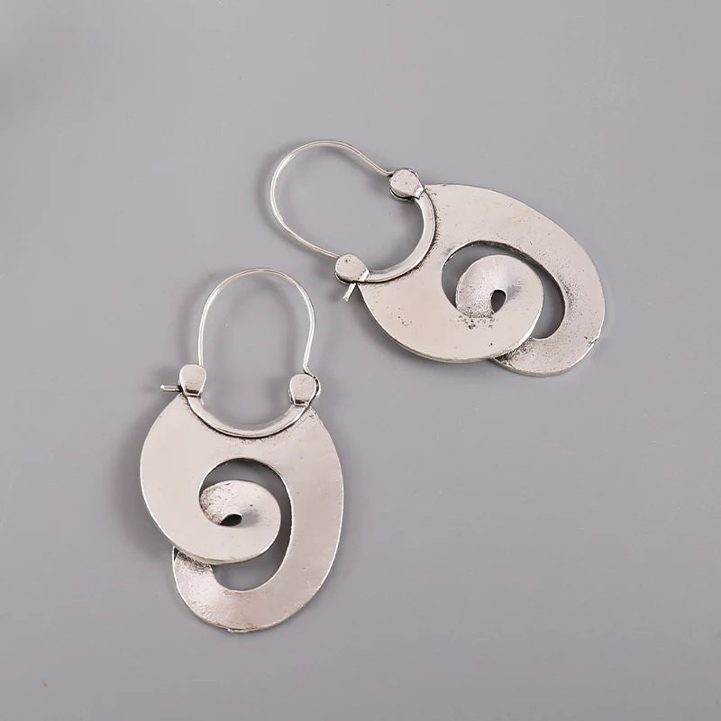 Hoop Earrings - Gypsy Curl Spiral - Zinc Alloy - Silver | KIMLUD