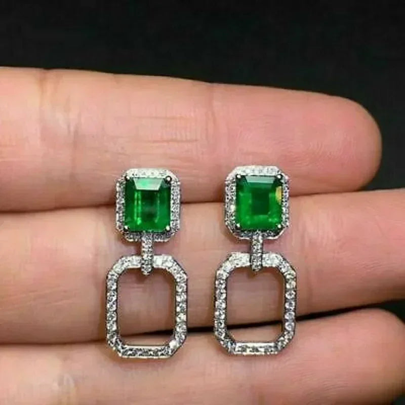 Cubic Zirconia Drop Earrings Water-Drop Inlaid — Emerald | KIMLUD