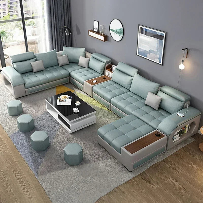 A Modern living room sectional sofas couches fabric sofa couch bed set U shape 7 seater living room Furniture designs factory