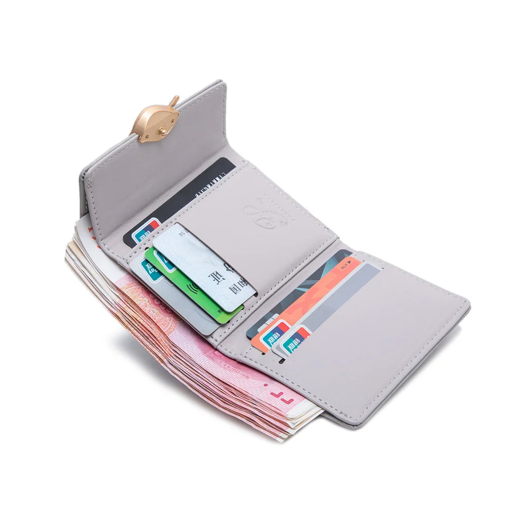 PU Card Wallet Threefold Large Capacity — Deep Red | KIMLUD