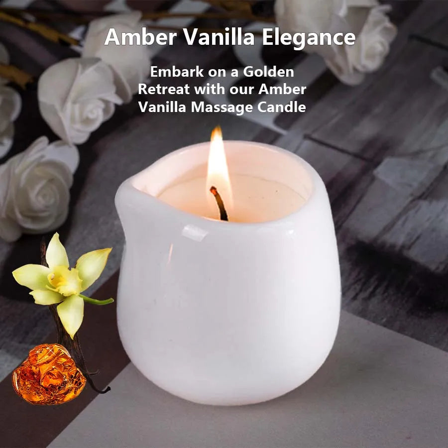 Coconut Wax Massage Candle Amber Vanilla — Amber-Gold | KIMLUD