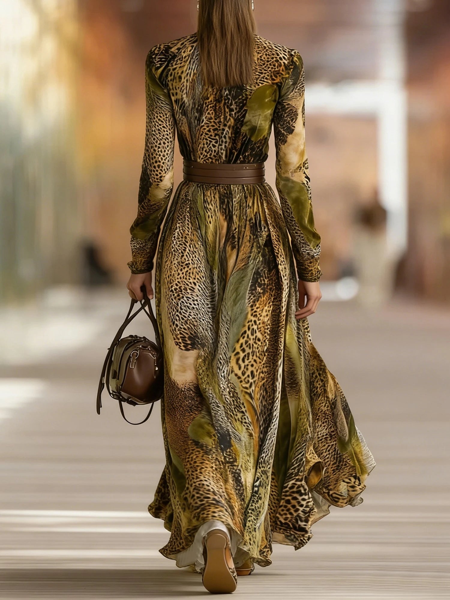 A-Line Dress – Floral Leopard Print – Polyester | KIMLUD