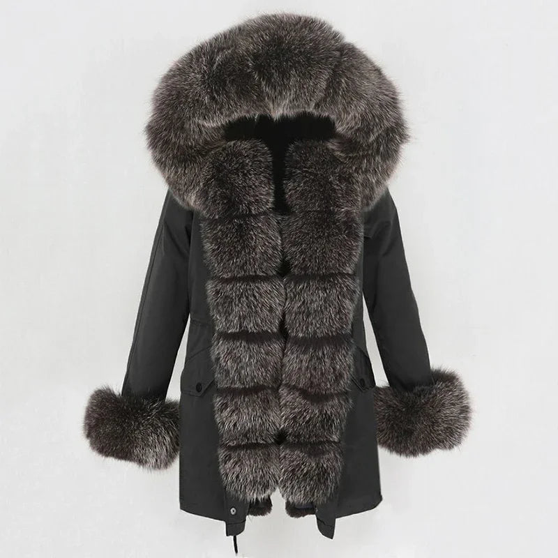 OFTBUY 2024 Fashion Winter Jacket Women Real Fur Coat Natural Real Fox Fur Collar Loose Long Parkas Big Fur Outerwear Detachable