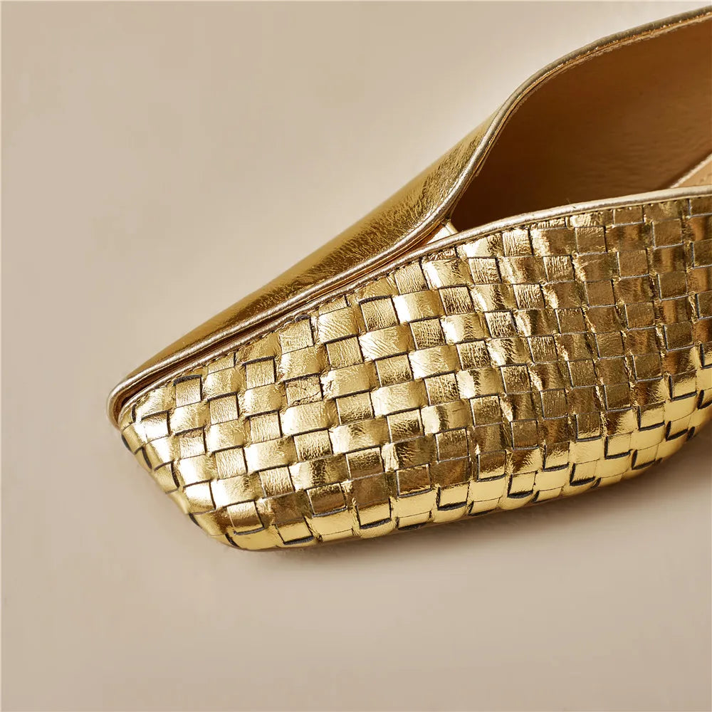 Metallic Cow Leather Slip-On Heels — Gold | KIMLUD