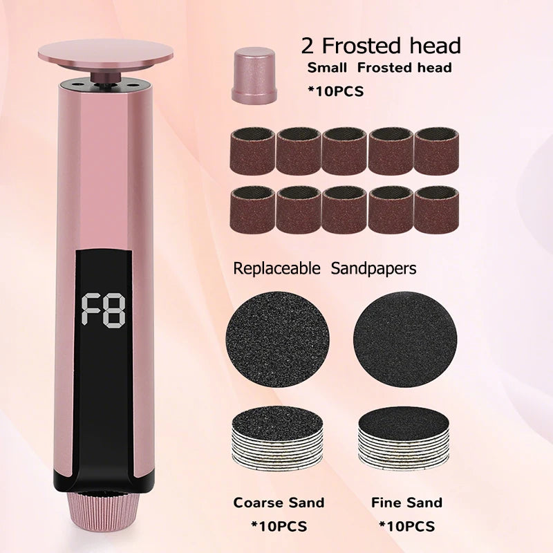 2 In1 Foot Care File Electric Foot Callus Remover Leg Heels Remove Dead Skin Pedicure Tool Set and Replacement Sandpaper New