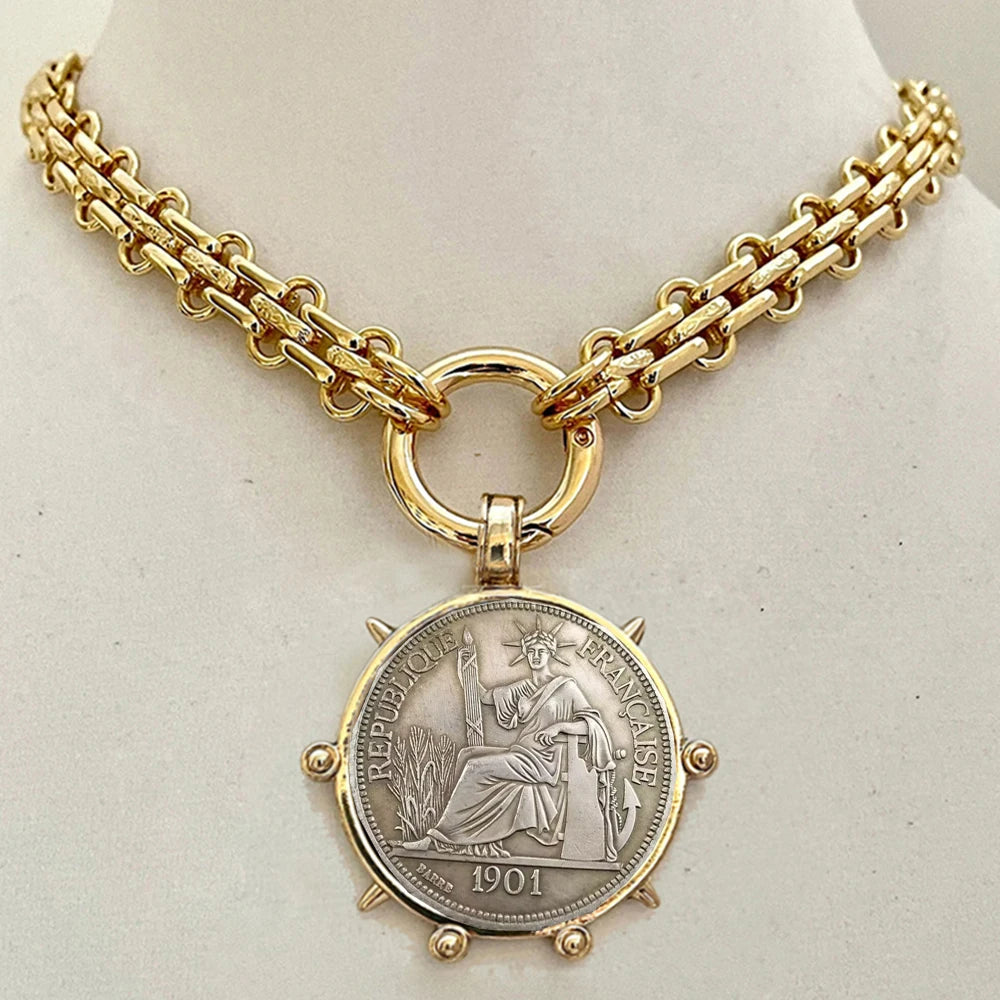Copper Orla Coin Pendant Necklace — Copper | KIMLUD