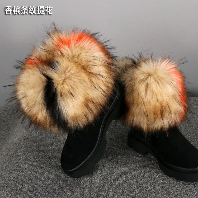 Faux Fur Boots Leg Warmer Cuffs Elastic DIY Accessory — Black | KIMLUD