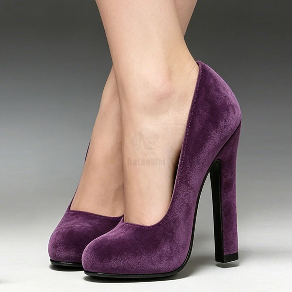 Pumps – 6 Inch Purple Suede – Block Heel – Plus Size Women | KIMLUD
